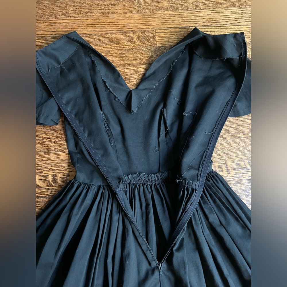 Handmade Cotton Swing Dress, Black Ruffled Fit and Flare Cottagecore Dress - Picture 10 of 10